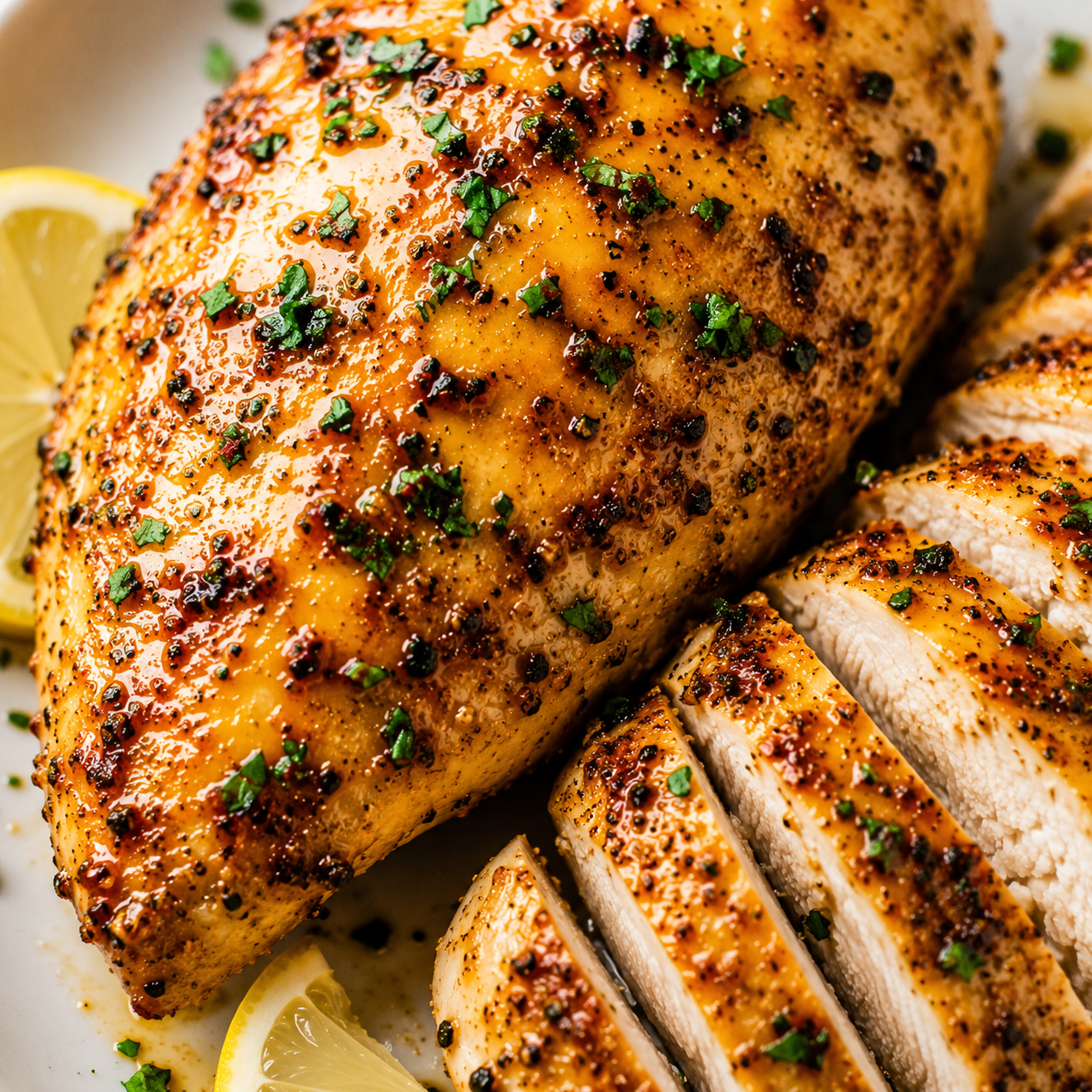 Raw boneless chicken breasts on a cutting board, patted dry and ready for seasoning